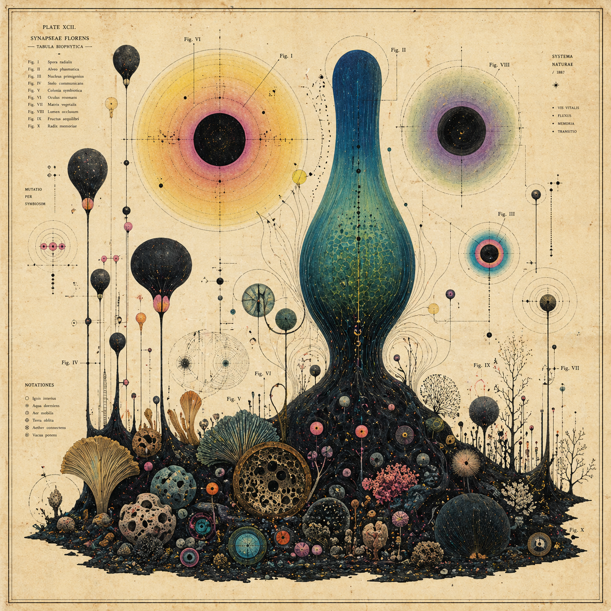 A highly-rendered, detailed abstract biomorphic landscape composition blending … AI image prompt example