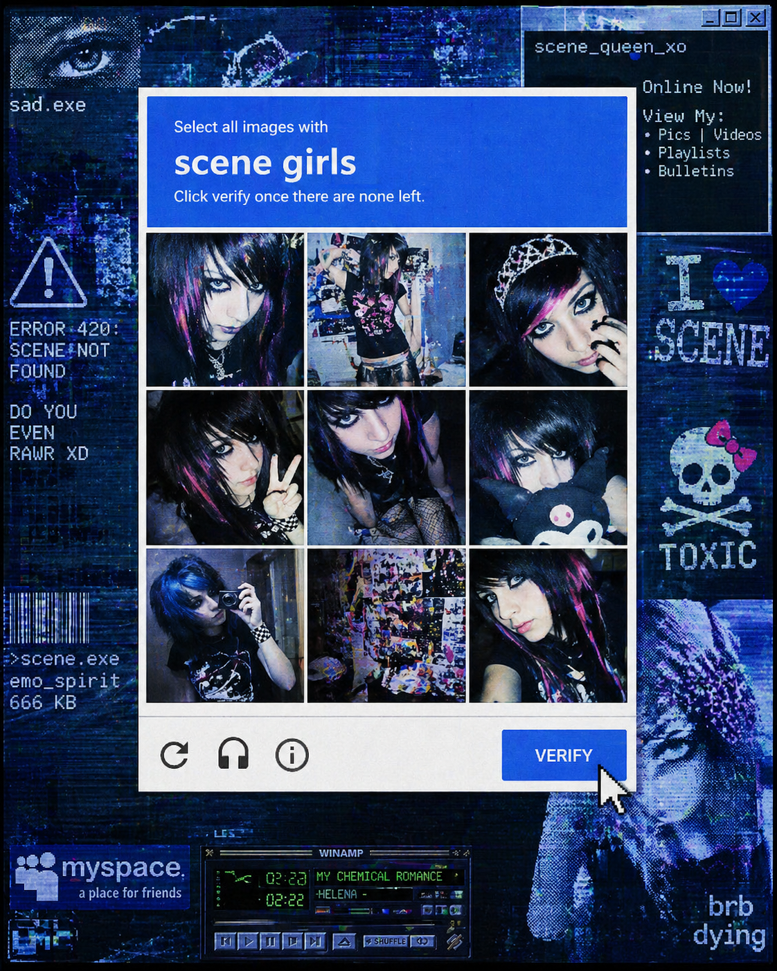 A digital mixed-media collage with a nostalgic Y2K internet aesthetic, featurin… AI image prompt example