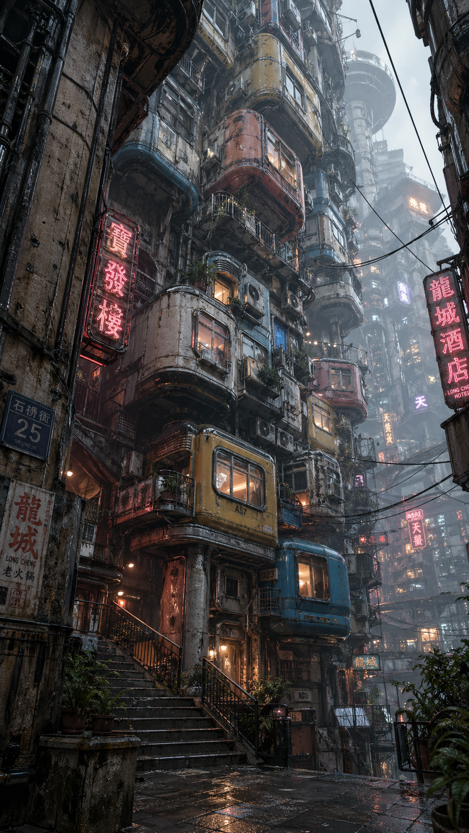 A hyper-detailed 3D render in a cinematic, solarpunk-meets-cyberpunk architectu… AI image prompt example