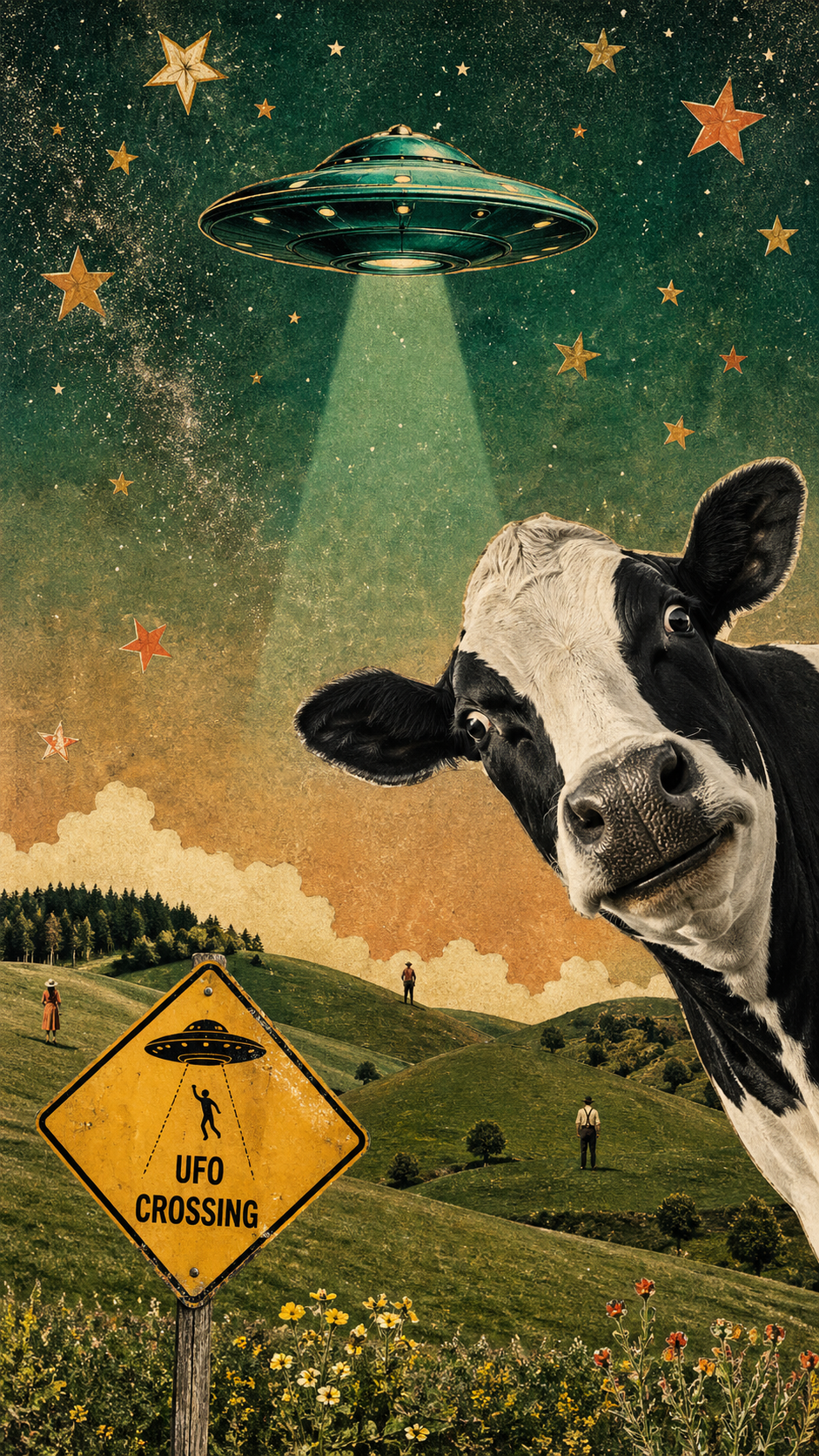 A surreal and whimsical vintage mixed-media collage with a playful [MOOD], blen… AI image prompt example
