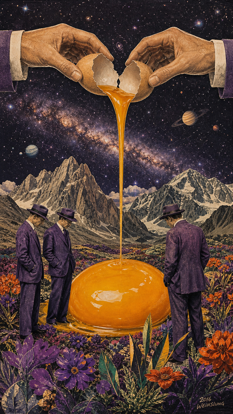 A detailed surreal digital collage with a multi-layered composition, presented … AI image prompt example